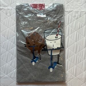 Hanna Andersson Gray Tee Short Sleeve with Cookie & Milk Scooter Graphic 130